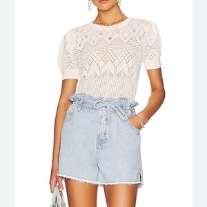 7 For all Mankind Short Sleeve Crochet Sweater